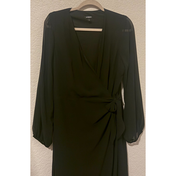 Express Women’s Black Whimsigoth Long Sleeve Faux Wrap Midi Dress Tie Waist - XL - Picture 3 of 9